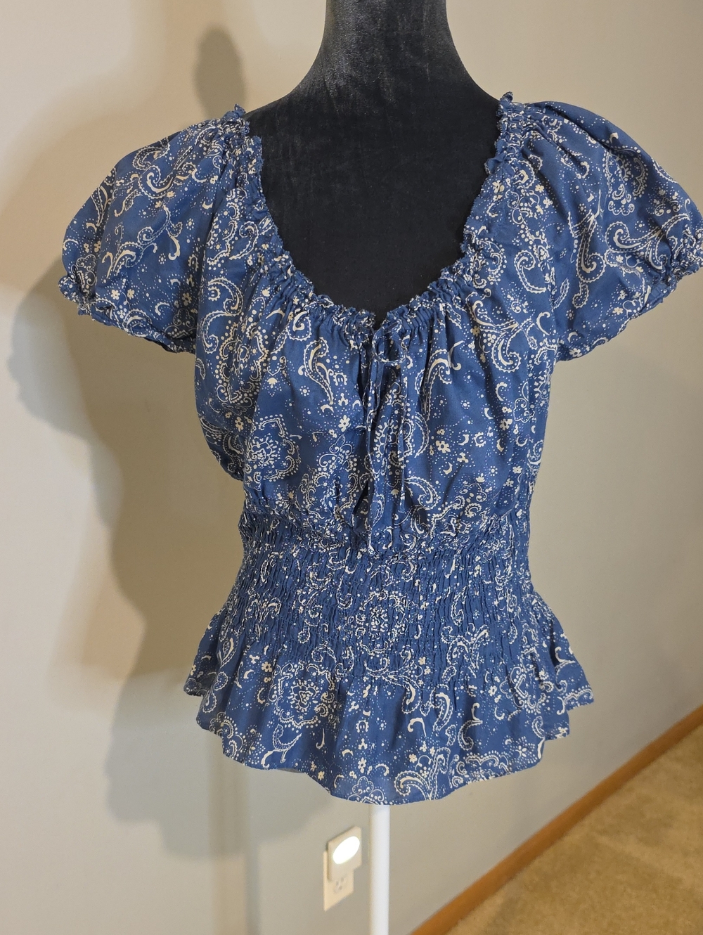 Lauren Ralph Lauren Blue Paisley Smocked Peplum Blouse